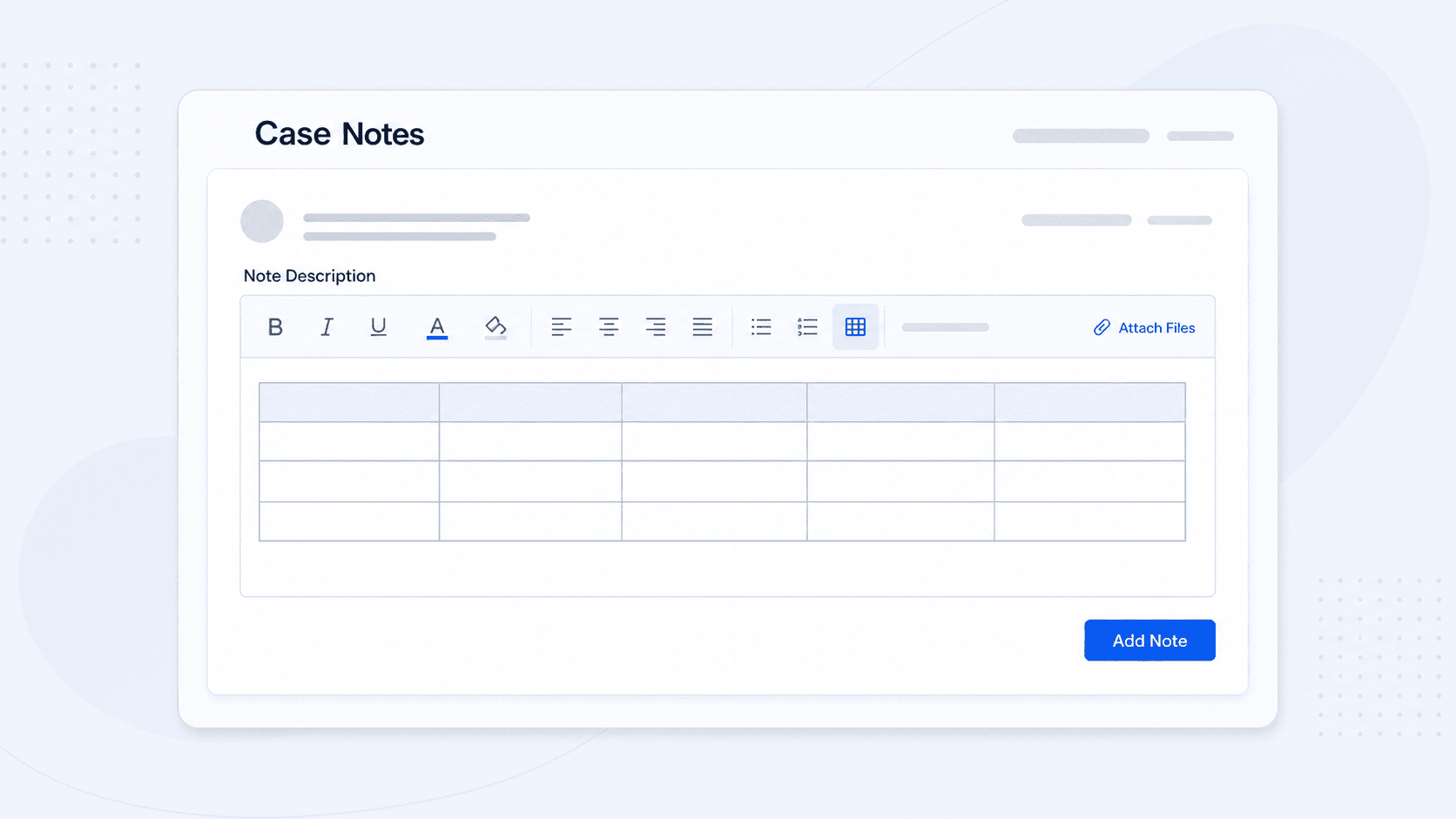 Professional illustration showing a case note with a table