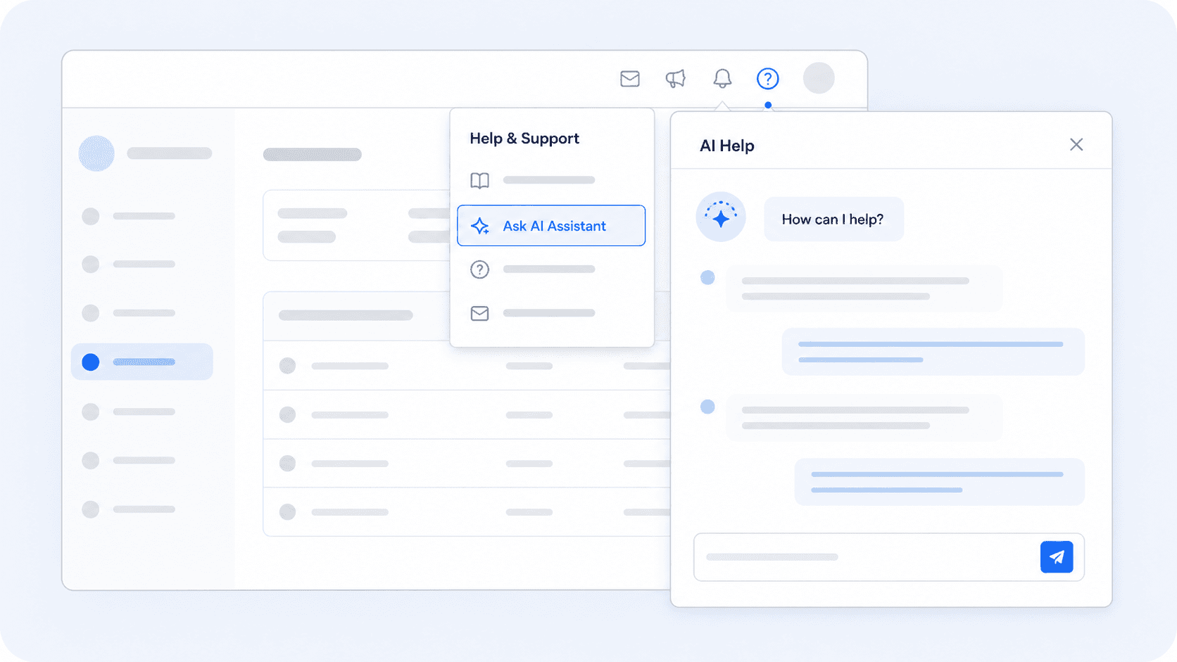 Professional illustration showing the AdviserAide AI help chat