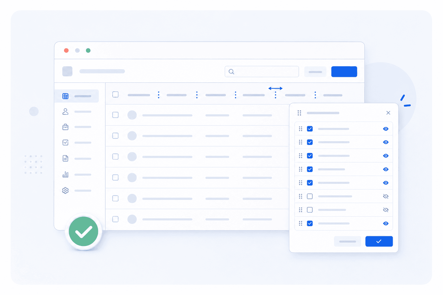 Browser list illustration showing custom columns and saved list settings