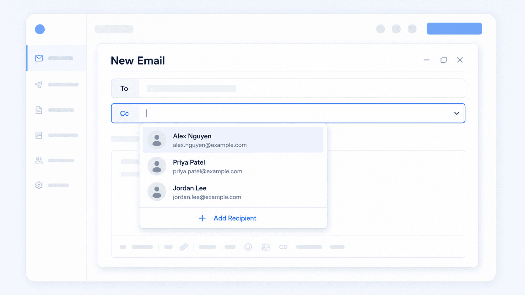 Professional illustration showing staff suggestions in an email CC field