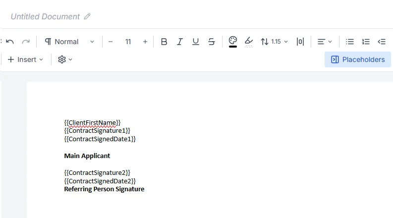 Contract template with numbered signature and signed-date placeholders for two signers