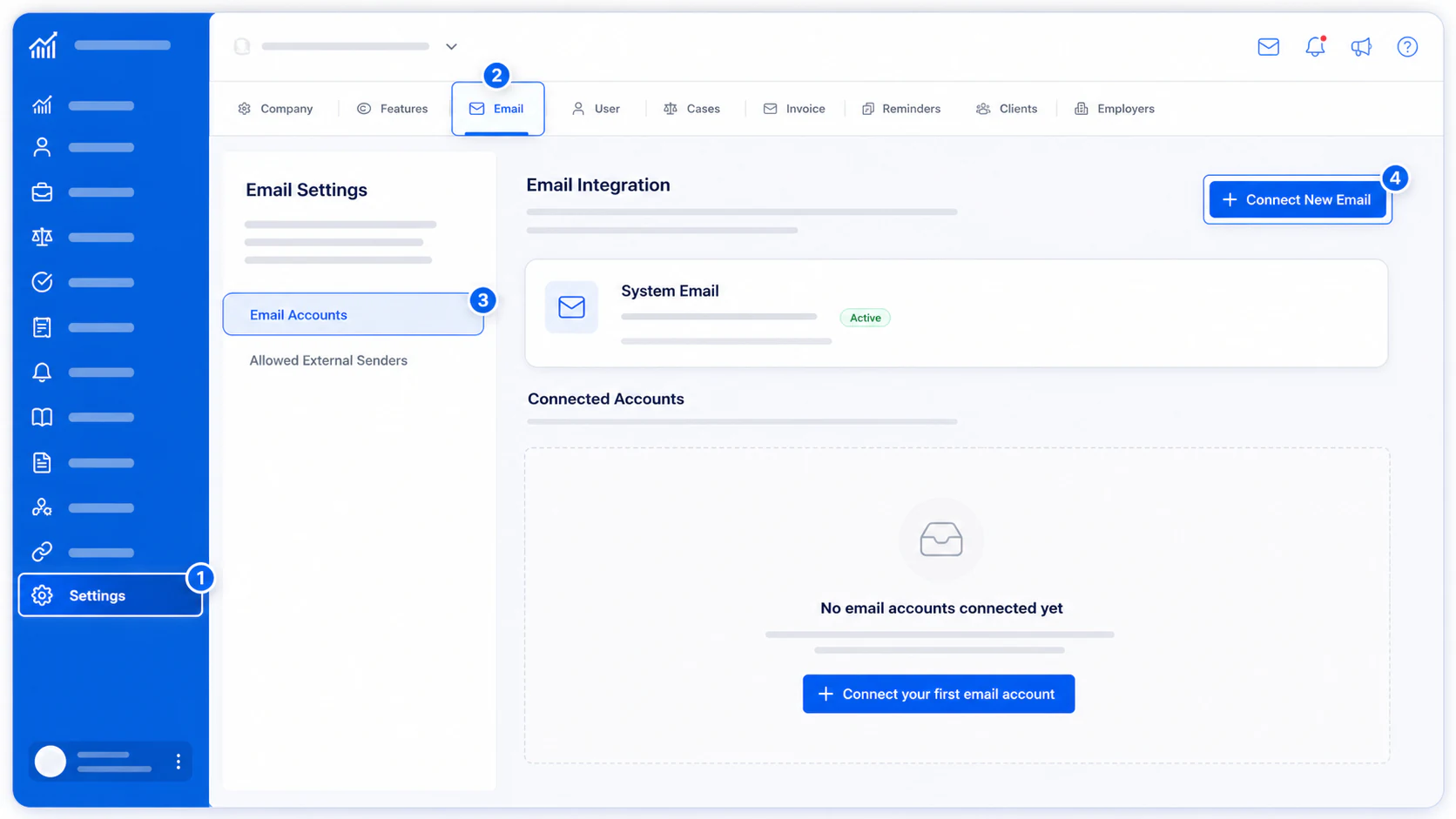 AdviserAide Email Settings showing where to connect a new email account