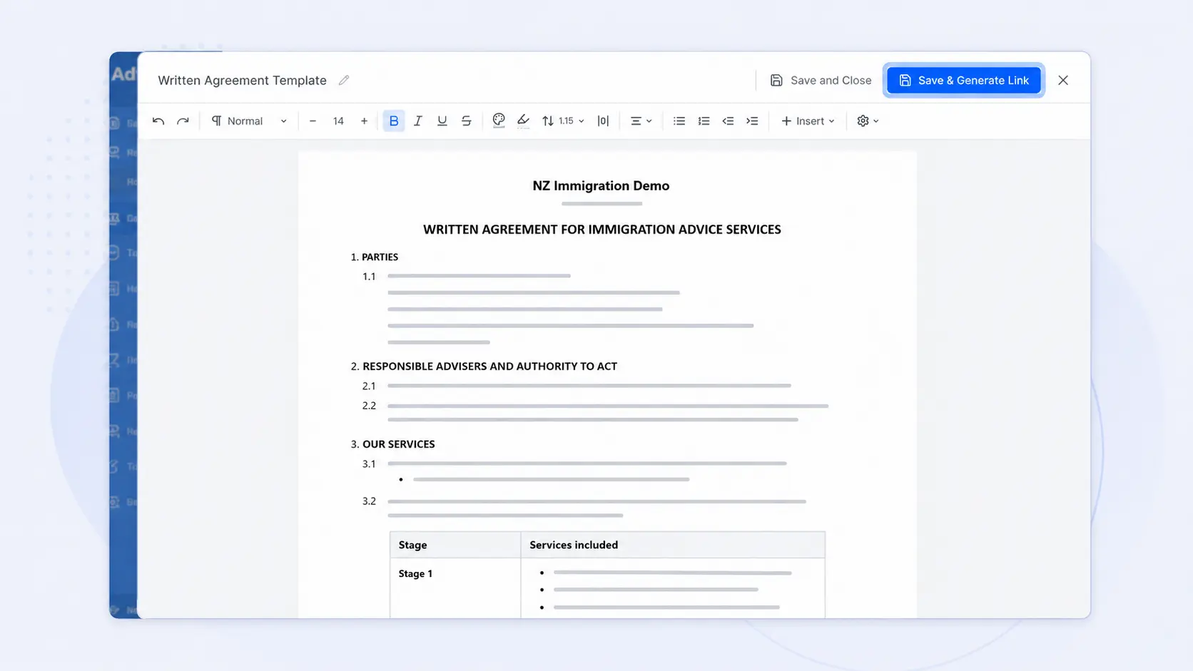 Agreement opened in AdviserAide for review