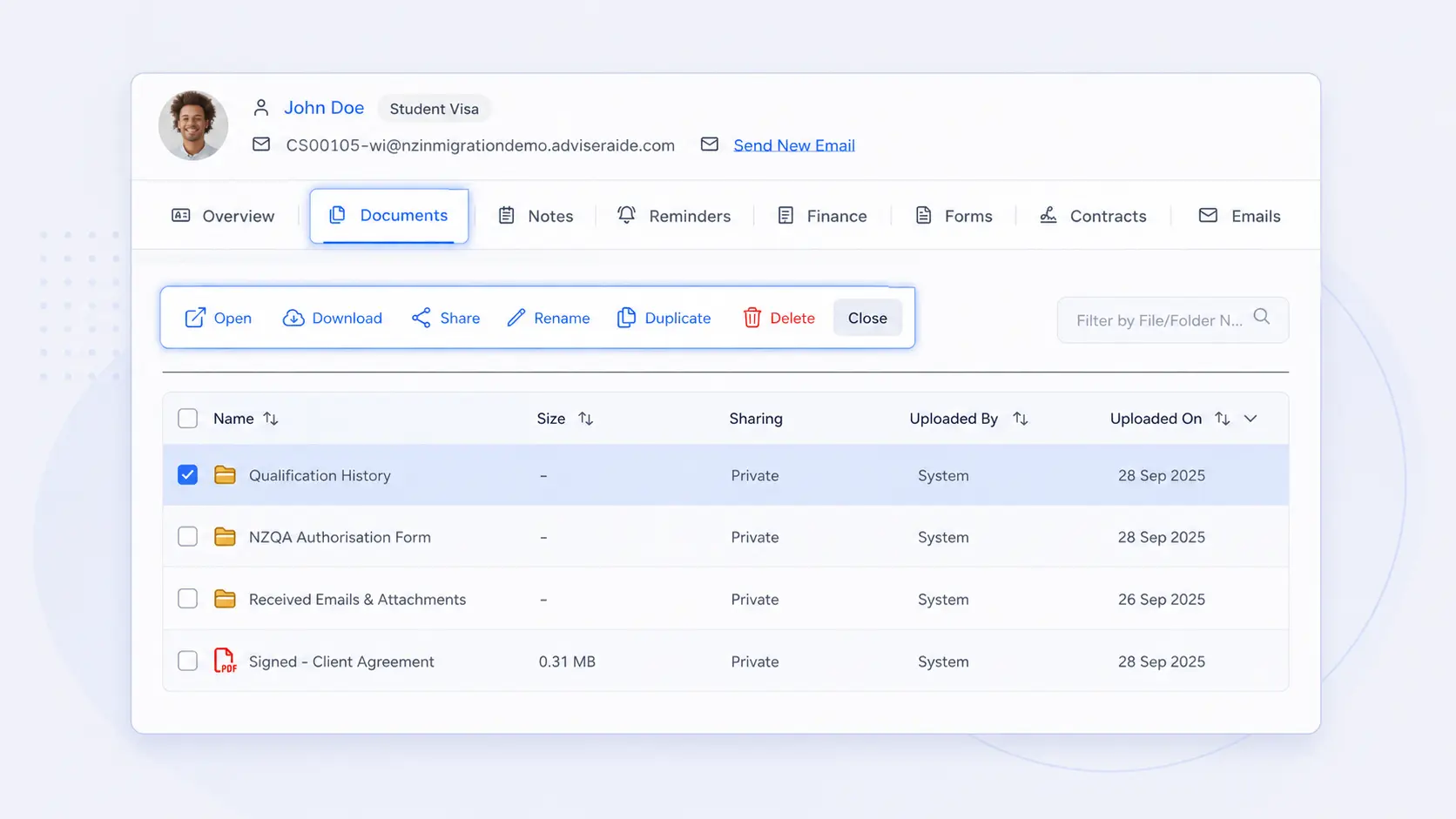 Case Documents tab in AdviserAide