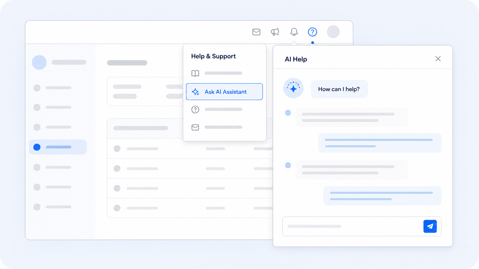 Professional illustration showing the AdviserAide AI help chat