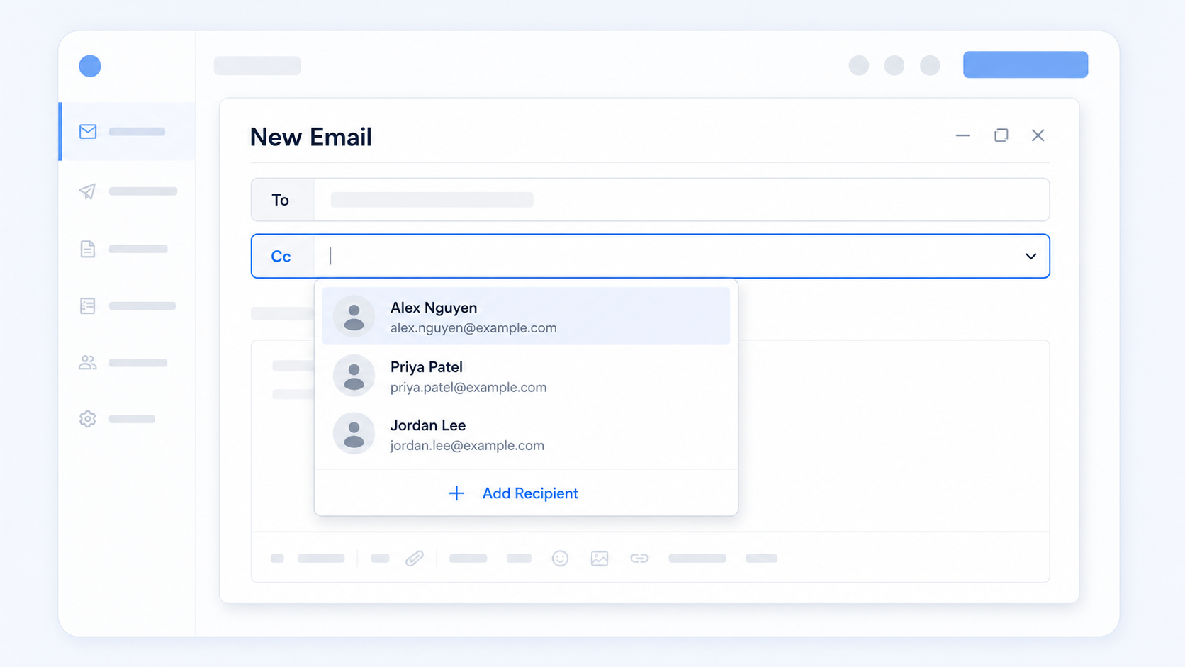 Professional illustration showing staff suggestions in an email CC field