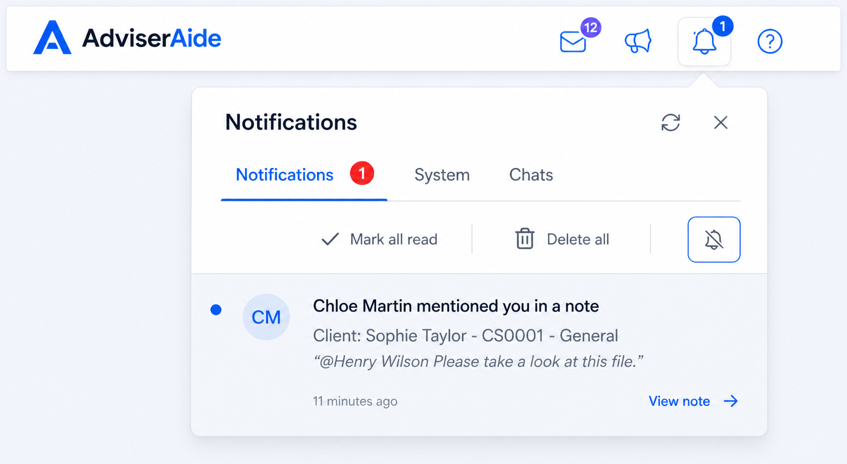 Notifications panel showing recent case activity alerts